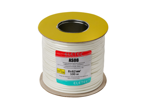 AS08 кабель 8х0,2 мм2, 100 м  ELETEC SYSTEMS 07-108 - купить оптом, цена от 1 шт., as08 кабель 8х0,2 мм2, 100 м от поставщика