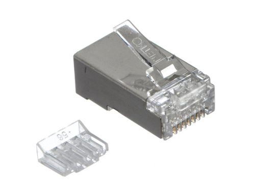 Коннектор RJ45 (8p8c) cat.6, экранированный, со вставкой, для одножильного и многожильного кабеля (н  Netko Netko RJ-45S (8p8c) кат.6 - купить оптом, цена от 1 шт., коннектор rj45 (8p8c) cat.6, экранированный, со вставкой, для одножильного и многожильного кабеля (н от поставщика